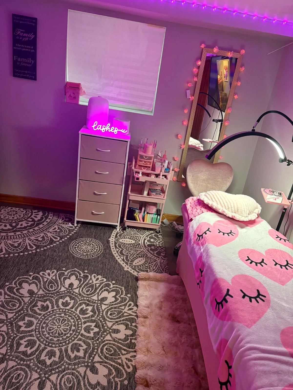 The studio interior with pink beauty furnishings